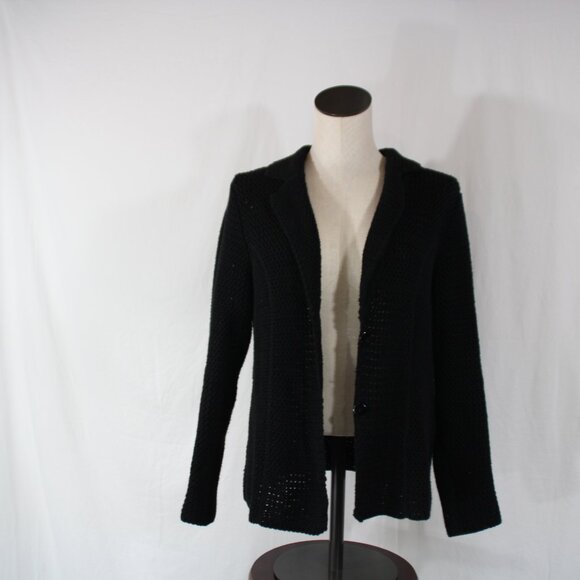 NY Collection Women's Black Knit Cotton Sweater Cardigan Preppy Blazer Size L - Picture 3 of 10